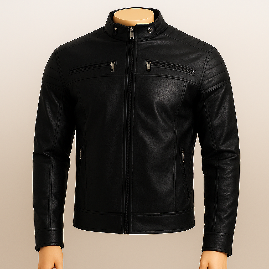 chaqueta cuerina hombre cuello chino