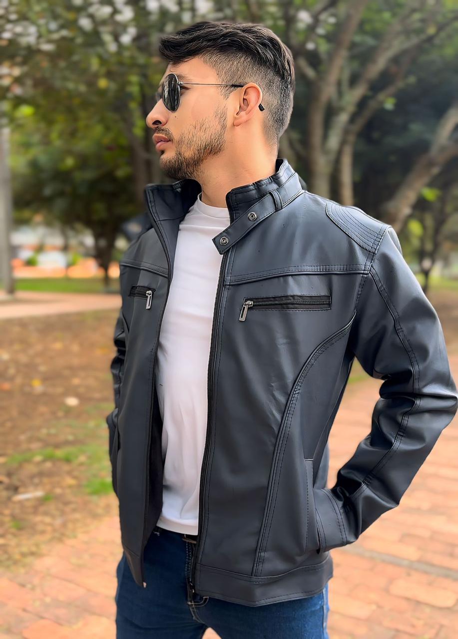 Chaqueta clásica en cuero textil